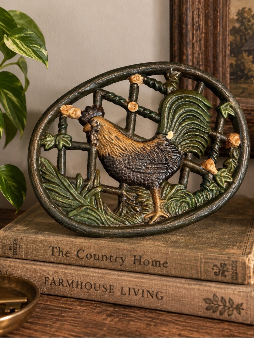 Vintage Rooster Cast Iron Trivet